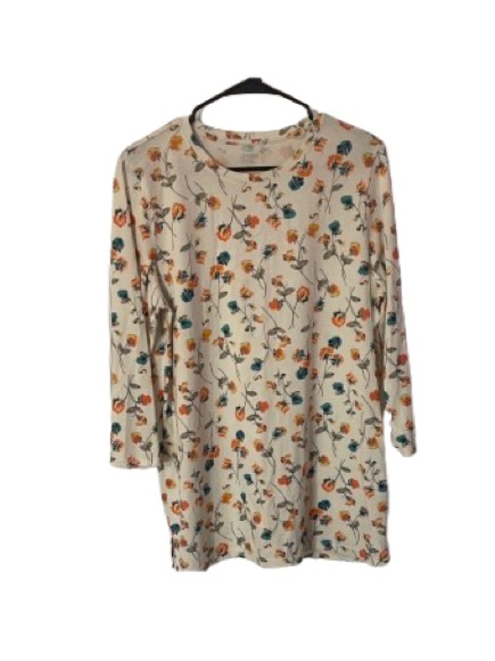 Lands' End Women’s Cream Long SleeveTop Floral Design Size M Tall